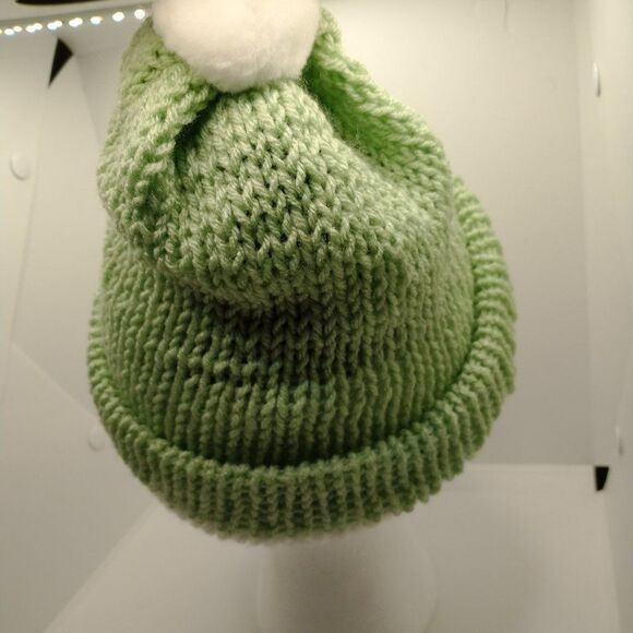 Hand Crafted Knit Unisex Hat Green White Winter Slouchy Warm Beanie Ski Cap - Picture 5 of 8